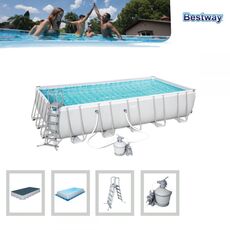 BestWay 56471 (671х366х132) Каркасный бассейн Rectangular Frame, тент, подложка, лестница, песчаный фильтр